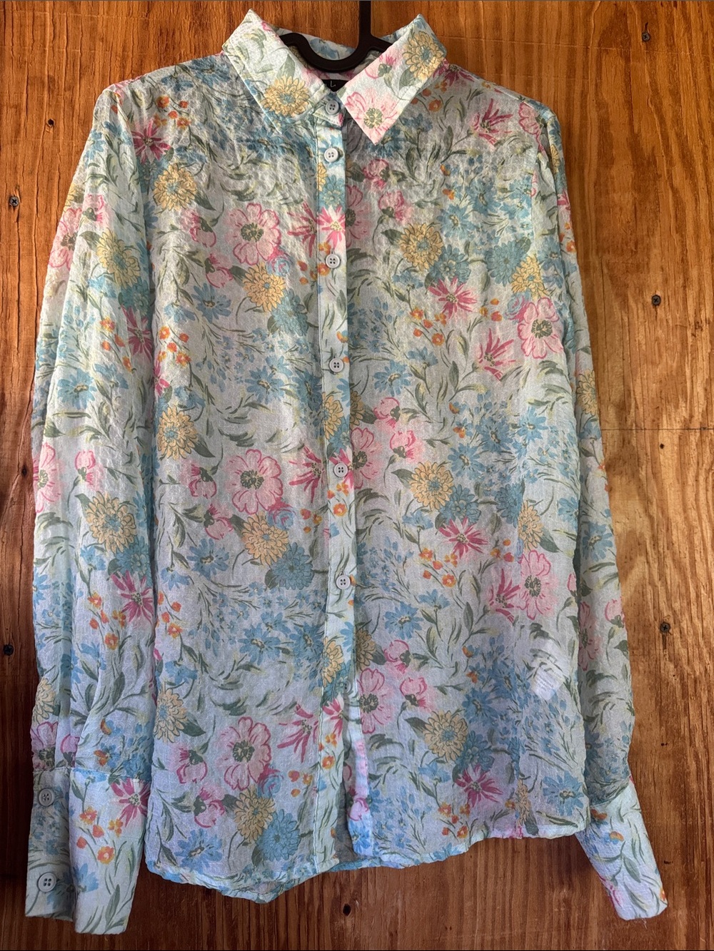 🩵Lulu's Floral Pastel Button-Down Shirt - Blue, Pink, Yellow